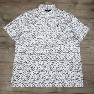 Polo Ralph Lauren Shirt Mens XL White Blue Floral Custom Slim Fit Short Sleeve‎